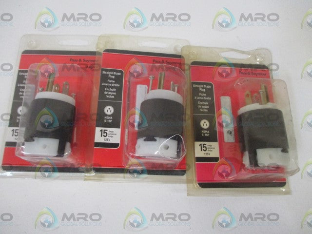 LOT OF 3 PASS & SEYMOUR PS5266XCCV8 STRAIGHT BLADE PLUG *ORIGINIAL PACKAGE*