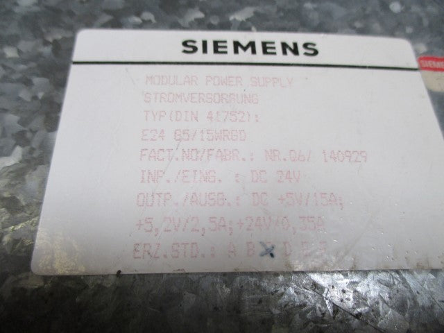 SIEMENS E24G5/15WRGD POWER SUPPLY MODULE *USED*