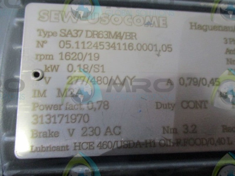 SEW-USOCOME SA37DR63M4/BR GEAR MOTOR (AS PICTURED) * NEW NO BOX *
