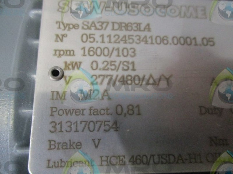 SEW-USOCOME SA37DR63L4 GEAR MOTOR  NSNP