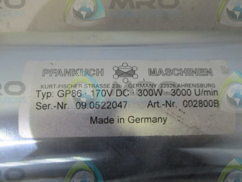 PFANKUCH MASCHINEN GP86 DC MOTOR 300 WATTS 170 VDC 3000 RPM  UNMP