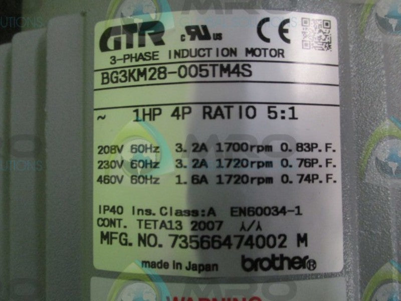 BROTHER BG3KM28-005TM4S 3 PHASE INDUCTION MOTOR  NSNP