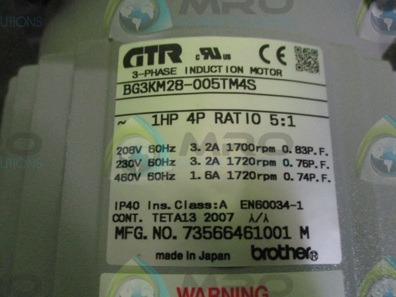 BROTHER BG3KM28-005TM4S 3 PHASE INDUCTION MOTOR  NSMP