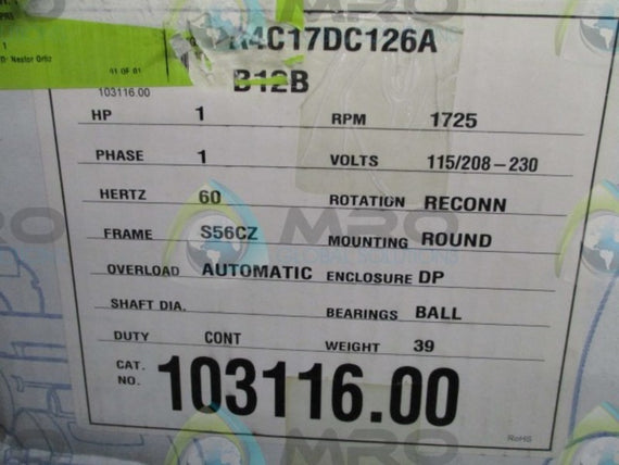 LEESON 103116.00 DC MOTOR 1 HP 1725 RPM  NSMP