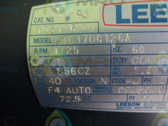 LEESON 103116.00 DC MOTOR 1 HP 1725 RPM  NSMP
