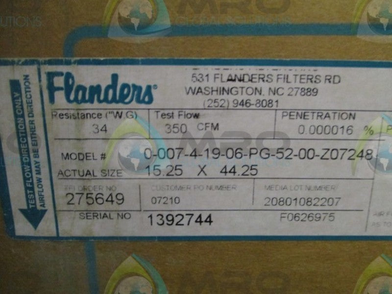 FLANDERS 0-007-4-19-06-PG-52-00-Z07248 FILTER 15.25 x 44.25  NSMP