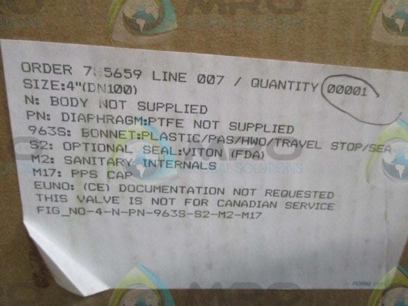 ITT  4-N-PN-963S-S2-M2-M17 HANDWHEEL OPERATED VALVE 4"  NSMP