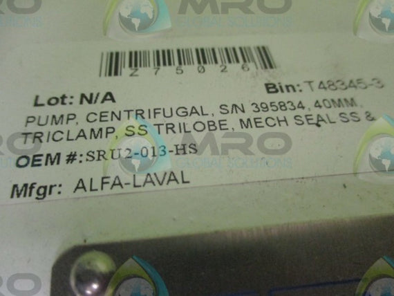 ALFA LAVAL SRU2/013/HS ROTARY LOBE PUMP * NEW IN BOX *
