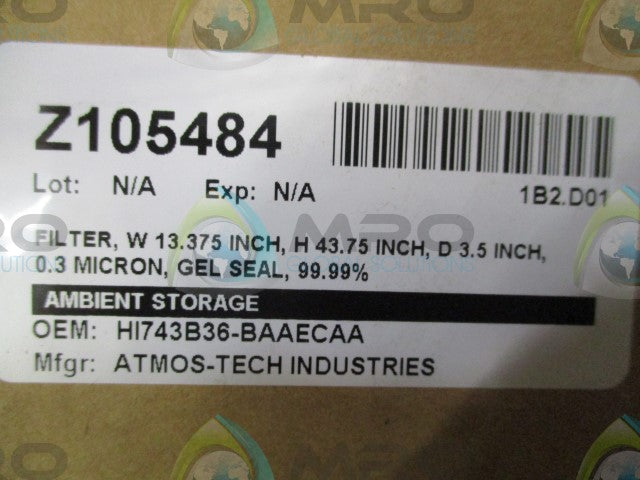LOT OF 2 ATMOS-TECH INDUSTRIES H1743B36-BAAECAA FILTER *NEW IN BOX*
