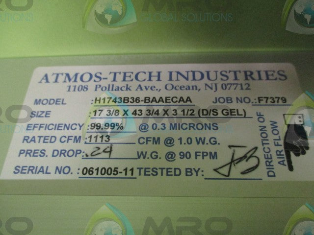 LOT OF 2 ATMOS-TECH INDUSTRIES H1743B36-BAAECAA FILTER *NEW IN BOX*