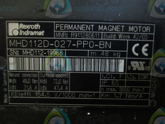 REXROTH INDRAMAT MHD112D-027-PP0-BN PERMANENT MAGNET MOTOR * NEW IN BOX *