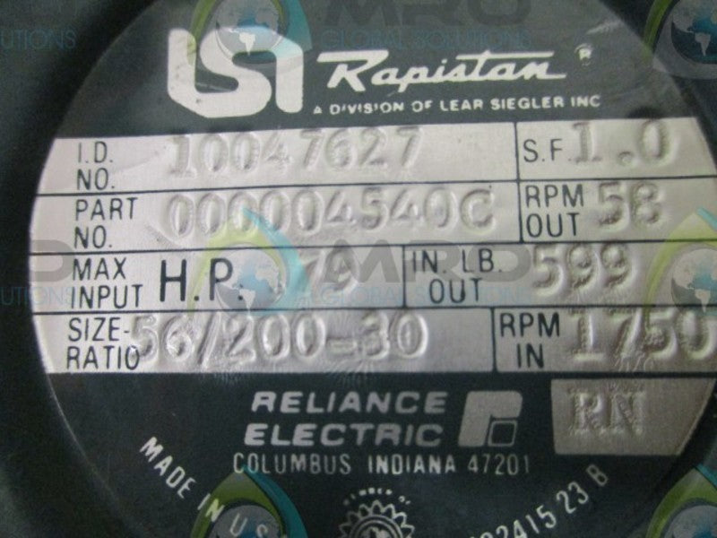 RELIANCE ELECTRIC 000004540C GEAR REDUCER .79 HP 1750 RPM  NSNP
