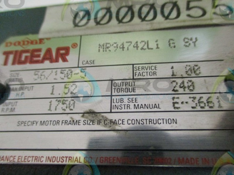 DODGE TIGEAR MR94742L1 G SY GEAR REDUCER 1.52 HP 1750 RPM  NSNP