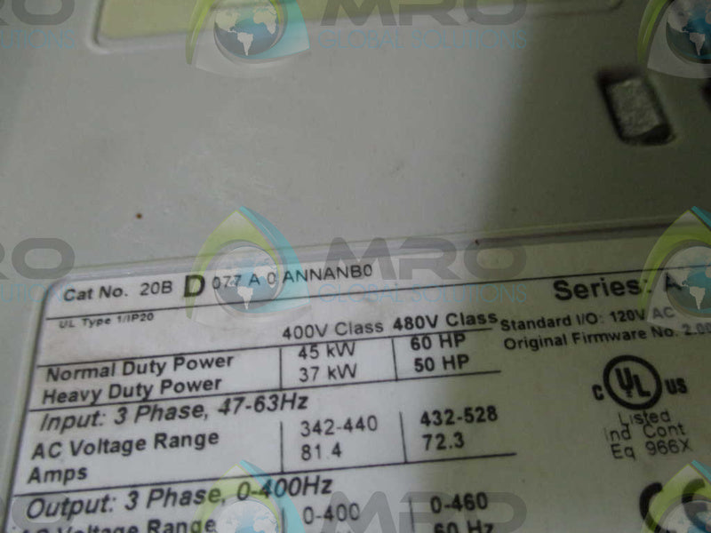 ALLEN BRADLEY POWERFLEX 700 20BD077A0ANNANB0 SER. A  UNMP