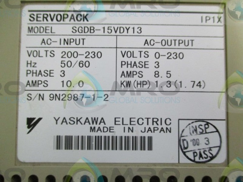 YASKAWA SGDB-15VDY13 SERVOPACK DRIVE  UNMP