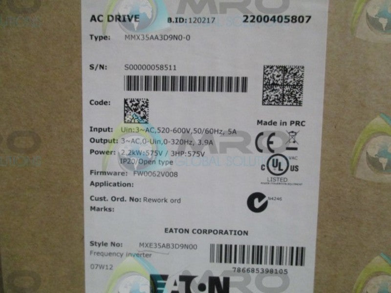 EATON CUTLER HAMMER MMX35AA3D9N0-0 AC DRIVE  NSMP