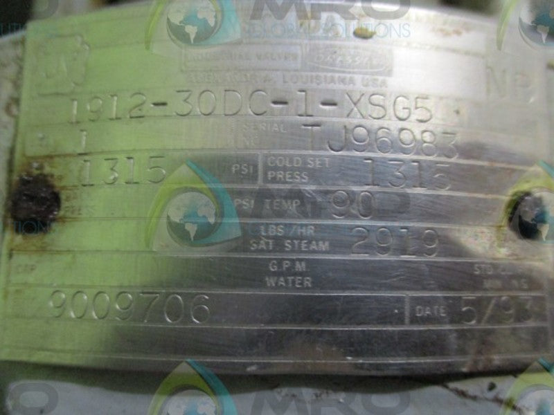 DRESSER CONSOLIDATED 1912-30DC-1-XSG5 SAFETY RELIEF VALVE  NSNP