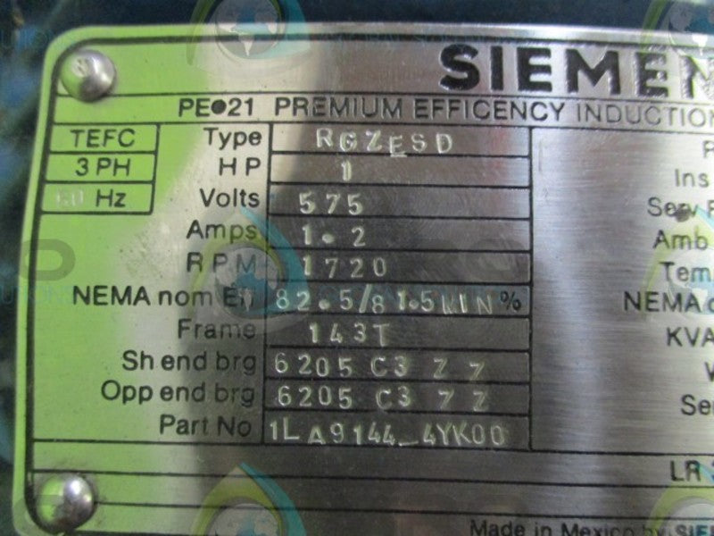 SIEMENS 1LA9144-4YK00 AC MOTOR 1 HP 1720 RPM  NSMP