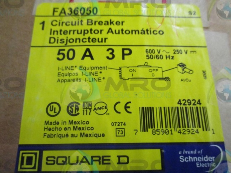 SQUARE D FA36050 CIRCUIT BREAKER 50 AMP 3 POLE * FACTORY SEALED *