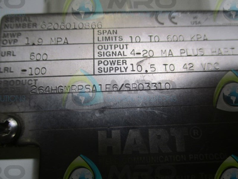 HART 264HGMRPSA1E6/SR03310 PRESSURE TRANSMITTER  UNMP