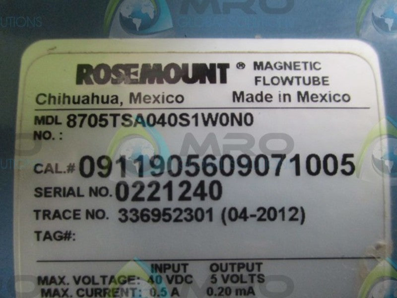 ROSEMOUNT 8705TSA040S1W0N0 MAGNETIC FLOWTUBE  UNMP