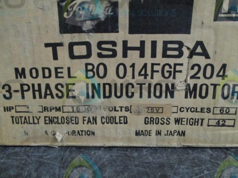 TOSHIBA B0014FGF204 3-PHASE INDUCTION MOTOR 1 HP 1735 RPM  NSMP