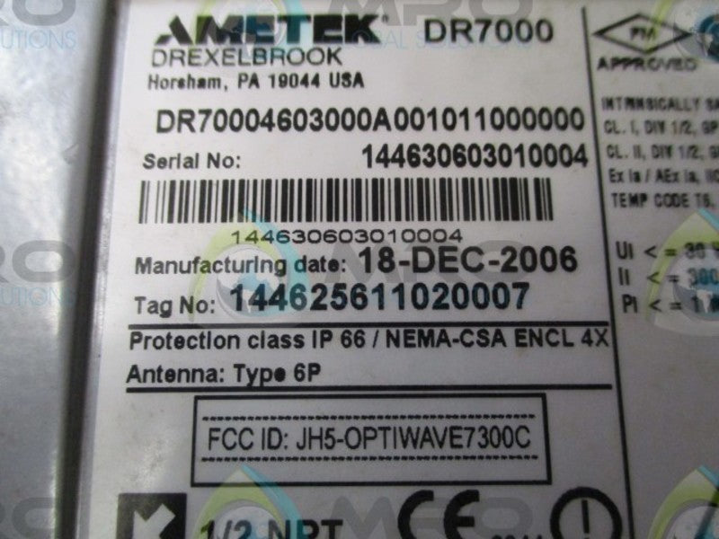 AMETEK DREXELBROOK DR7000 DR70004603000A001011000000 RADAR  UNMP