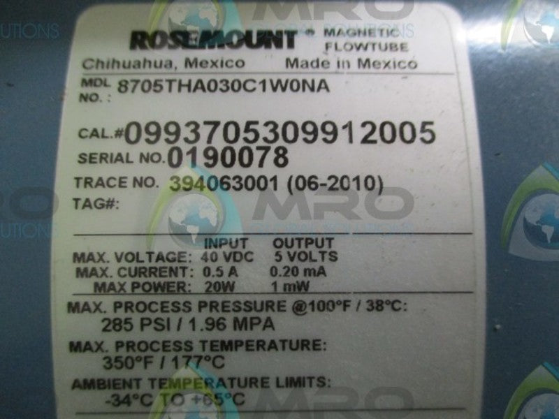 ROSEMOUNT 8705THA030C1W0NA MAGNETIC FLOWTUBE  NSNP