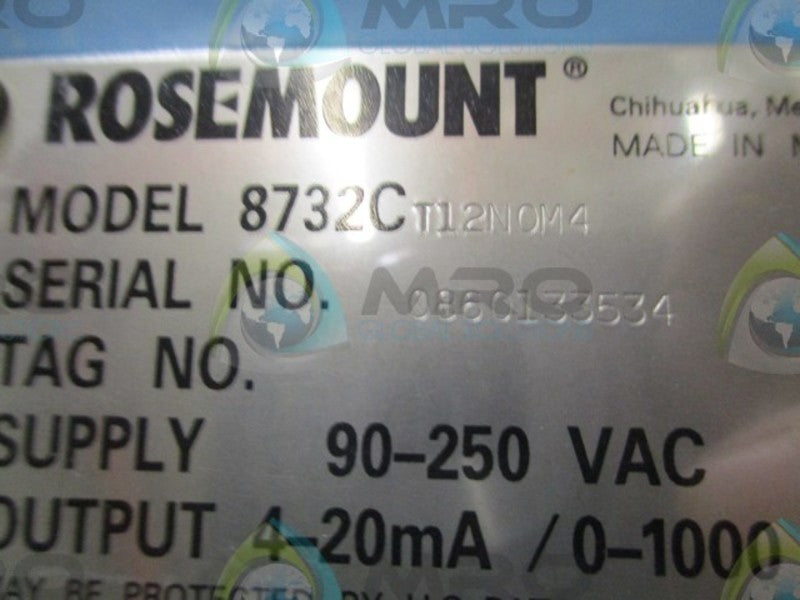 ROSEMOUNT 8732CT12N0M4 TRANSMITTER w/ FLOWTUBE  UNMP