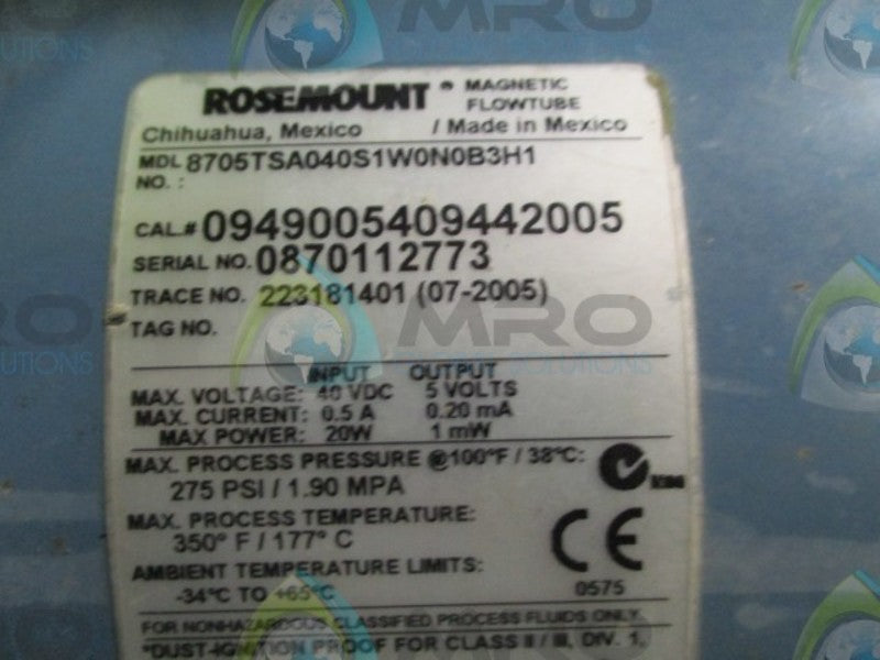 ROSMEOUNT 8732EST1A1N0MA TRANSMITTER w/ 8705TSA040S1W0N0B3H1  UNMP