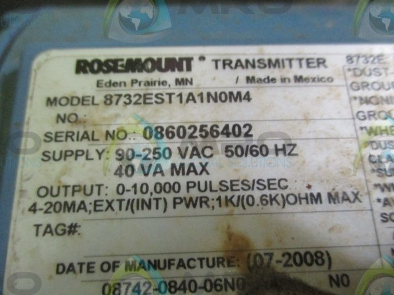 ROSMEOUNT 8732EST1A1N0MA TRANSMITTER w/ 8705TSA040S1W0N0B3H1  UNMP