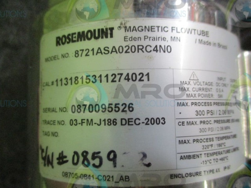ROSEMOUNT 8721ASA02RC4N0 MAGNETIC FLOWTUBE  NSNP