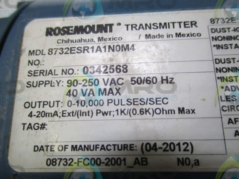 ROSEMOUNT 8732ESR1A1N0M4 TRANSMITTER  UNMP