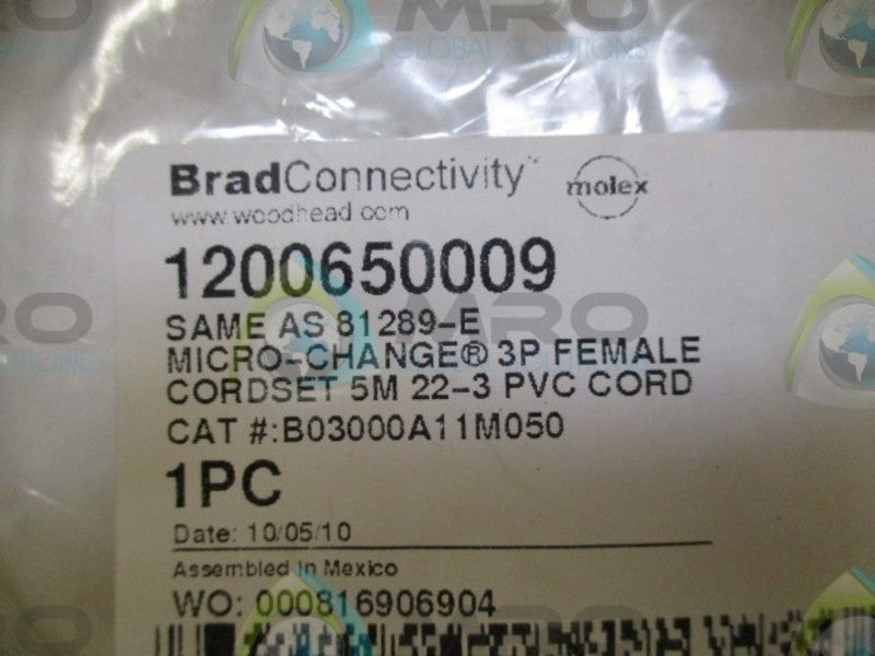 BRAD CONNECTIVITY B03000A11M050 CORDSET * NEW IN FACTORY BAG *