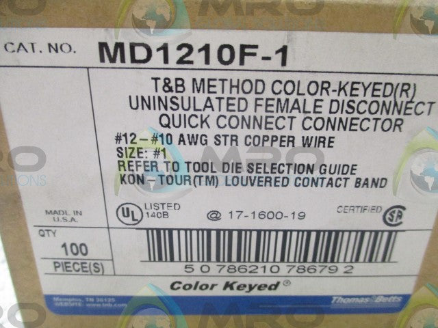 LOT OF 100 THOMAS & BETTS MD1210F-1 QUICK CONNECT CONNECTOR *NEW IN BOX*