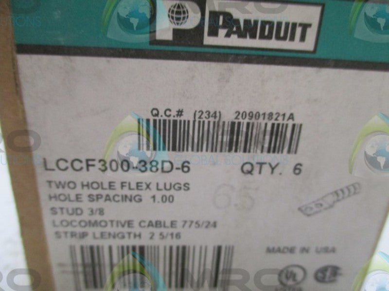 LOT OF 6 PANDUIT LCCF300-38D-6 TWO HOLE FLEX LUG NSMP