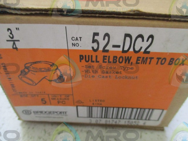 LOT OF 5 BRIDGEPORT 52-DC2 PULL ELBOW 3/4" *NEW IN BOX*