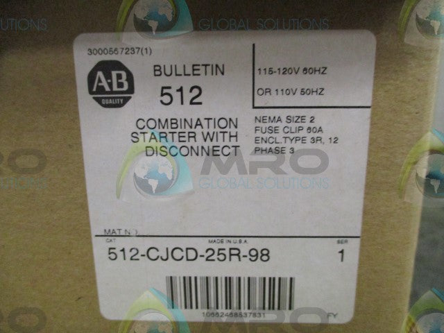 Allen Bradley 512-CJCD-25R-98 SER. 1 STARTER WITH DISCONNECT **GENUINE**