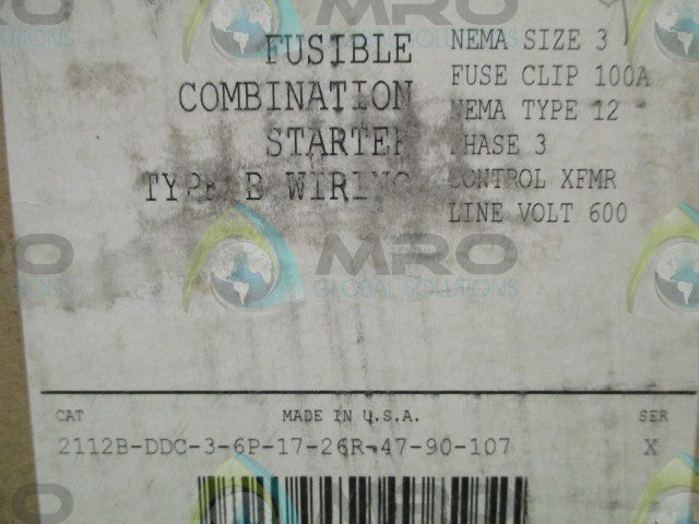 Allen Bradley 2112B-DDC-3-6P-17-26R-47-90-107 SER. X STARTER **GENUINE**