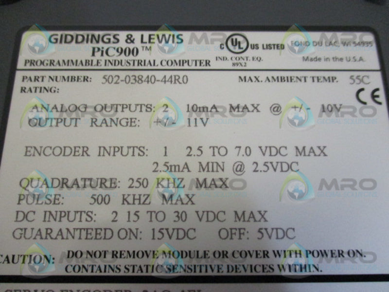 GIDDINGS & LEWIS 502-03840-44R0 CPU PROCESSOR MODULE  NSMP