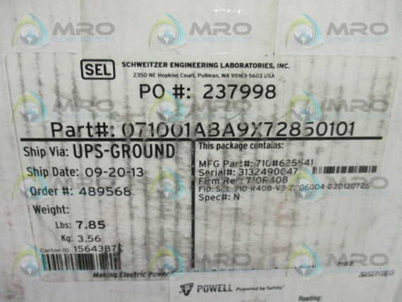 SEL SEL-710 071001ABA9X72850101 MOTOR PROTECTION RELAY * NEW IN BOX *