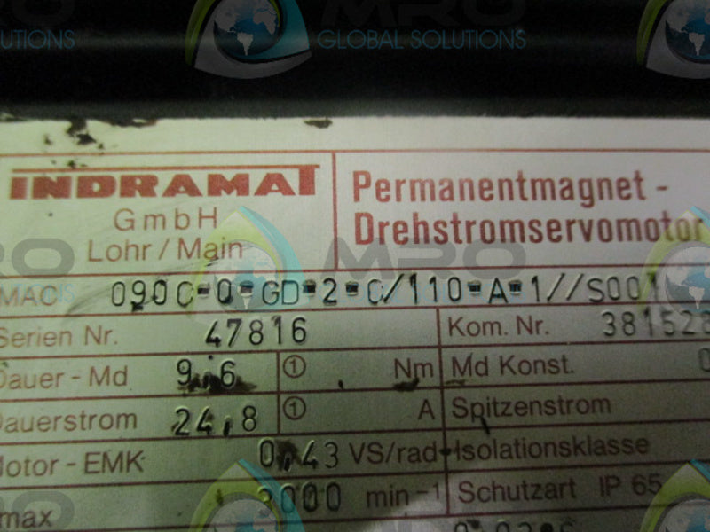 INDRAMAT MAC090C-0-GD-2-C/110-A-1/S001 SERVO MOTOR  UNMP
