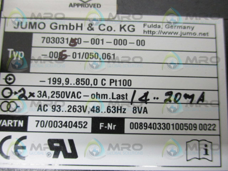 JUMO 703031/10-001-000-00-000-01/050,061 MICROPROCESSOR CONTROLLER  UNMP