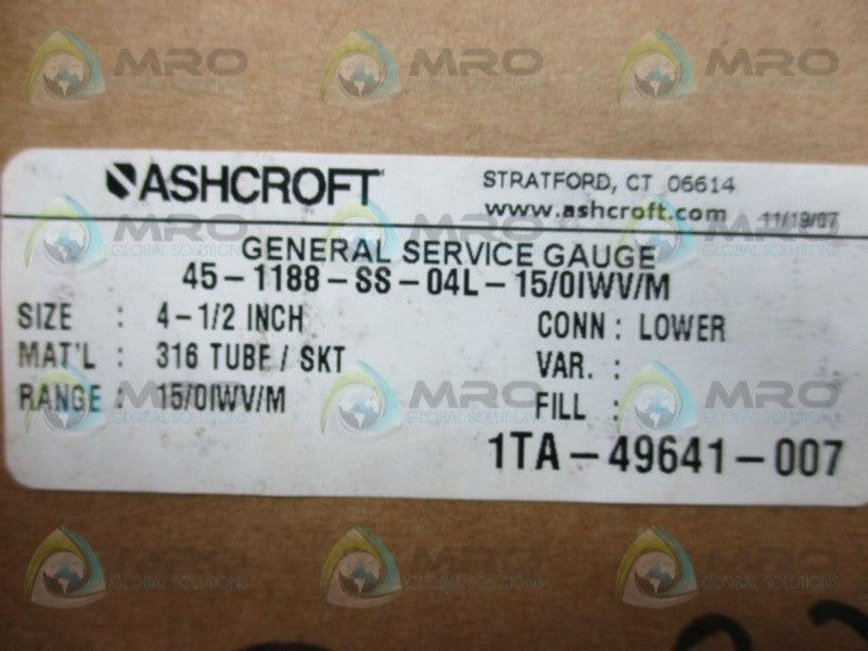 ASHCROFT 45-1188-SS-04L-15/0IWV/M NSMP