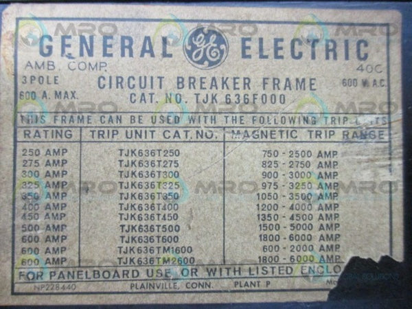 GENERAL ELECTRIC TJK636300 CIRCUIT BREAKER FRAME  UNMP