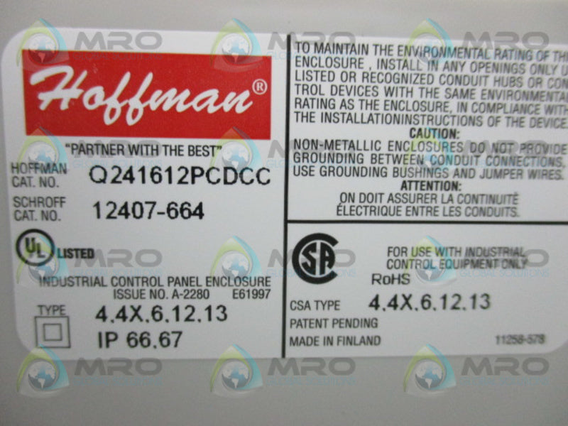 HOFFMAN Q241612PCDCC ENCLOSURE  NSNP