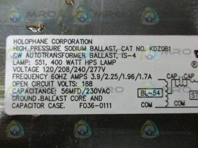 HOLOPHANE KDZ0B1 HIGH PRESSURE SODIUM BALLAST  NSNP