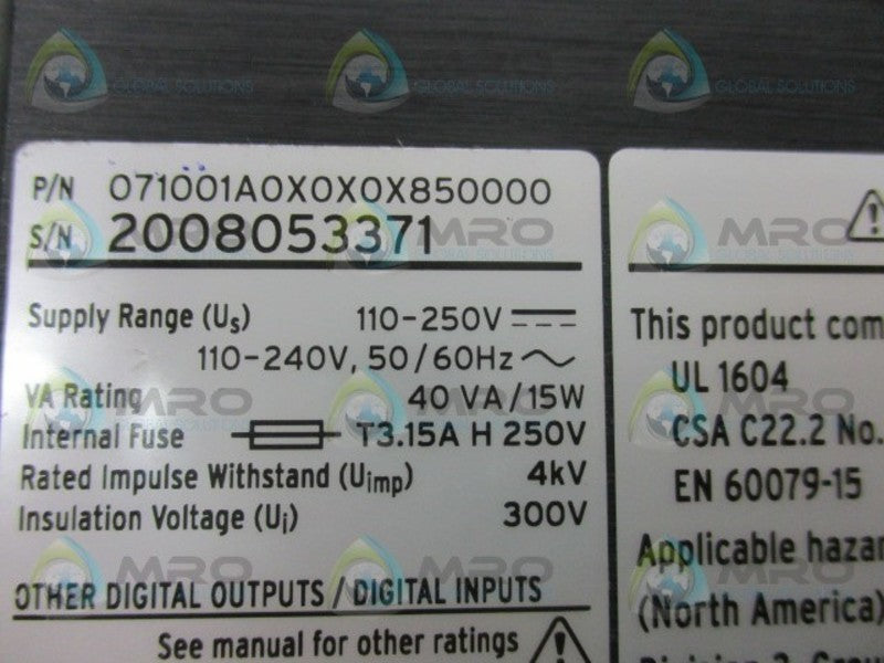 SEL 071001A0X0X0X850000 MOTOR PROTECTION RELAY  UNMP
