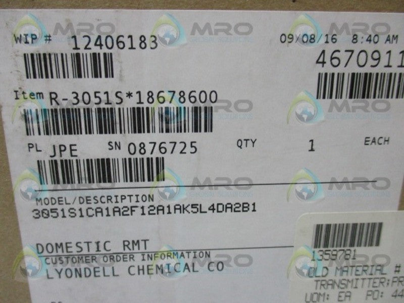 ROSEMOUNT 3051S1CA1A2F12A1AK5L4DA2B1 PRESSURE TRANSMITTER  NSMP