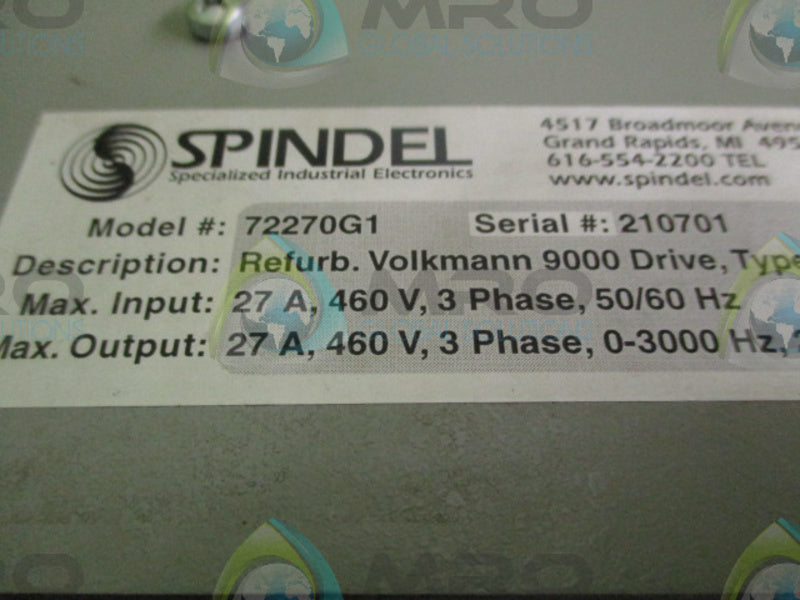 SPINDEL 72270G1 VOLKMANN 9000 DRIVE (AS PICTURED-MISSING COVER)  UNMP